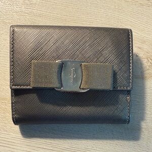 Ferragamo Silver Leather Wallet with Bow